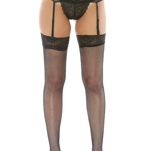 Popsi Wide Lace Garter Belt & Fishnet Thigh Highs Lingerie