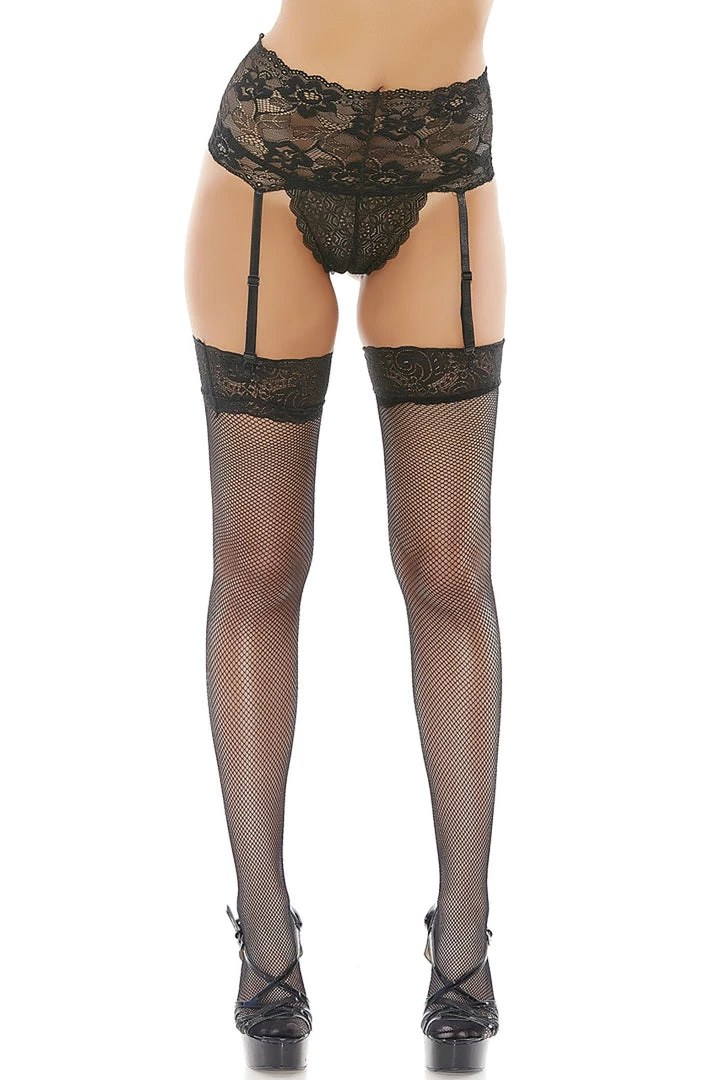 Popsi Wide Lace Garter Belt & Fishnet Thigh Highs Lingerie 1 Popsi Wide Lace Garter Belt & Fishnet Thigh Highs Lingerie