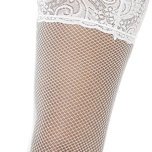 Popsi White Wide Lace Garter Belt & Fishnet Thigh Highs 9 Popsi White Wide Lace Garter Belt & Fishnet Thigh Highs