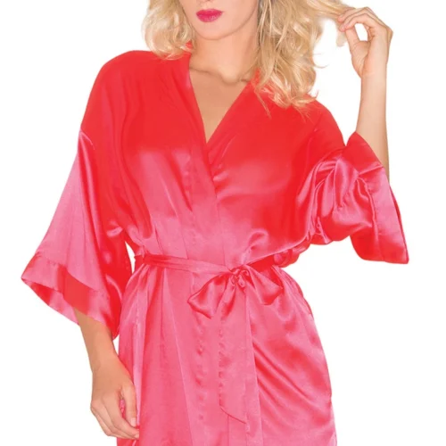 Be Wicked Lingerie Hot Pink Satin Kimono Robe