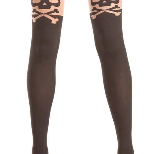 Be Wicked Hosiery Sheer Pantyhose With Skull And Crossbones