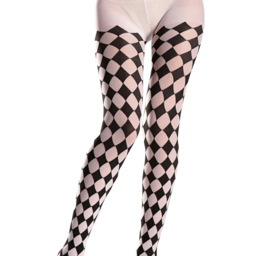 Be Wicked Hosiery Black And White Diamond Pattern Pantyhose
