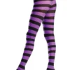 Be Wicked Black And Purple Wide Striped Pantyhose Hosiery