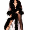 Be Wicked Glamorous Black Floor Length Feather Robe Lingerie