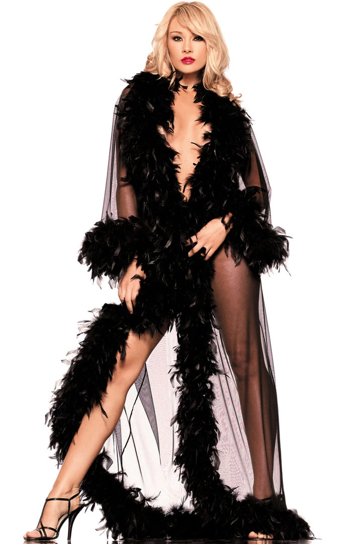 Be Wicked Glamorous Black Floor Length Feather Robe Lingerie 1 Be Wicked Glamorous Black Floor Length Feather Robe Lingerie