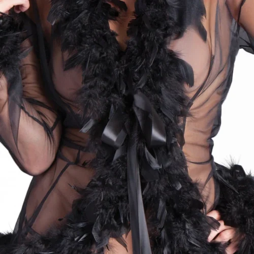 Be Wicked Glamorous Black Feather Robe