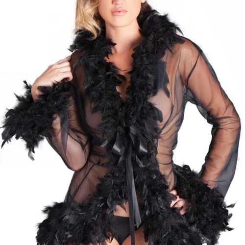 Be Wicked Glamorous Black Feather Robe
