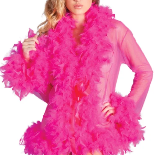 Be Wicked Glamorous Hot Pink Sheer Feather Robe Lingerie