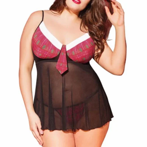 Coquette Plus Size Pretty Plaid Babydoll Set