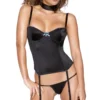 Coquette Black Satin Bustier Set Lingerie