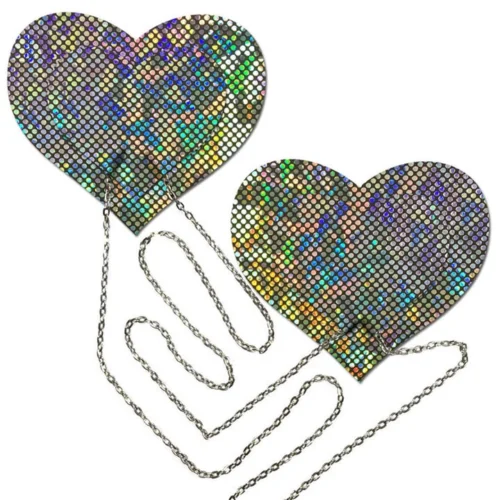 Pastease Silver Shattered Heart Nipple Pasties With Chains