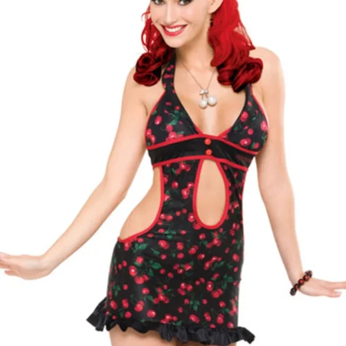 Coquette Cherry Print Halter Chemise Lingerie