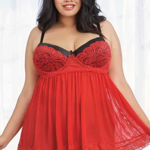 Dreamgirl Plus Size Push Up Babydoll Set