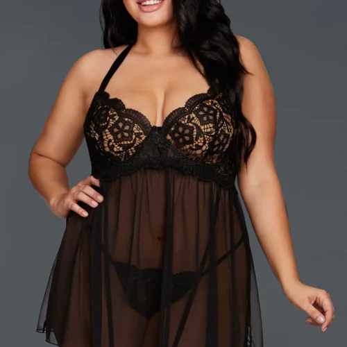 Dreamgirl Plus Size Mesh Garter Babydoll Plus Size Lingerie