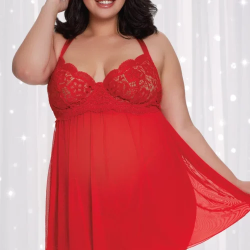 Dreamgirl Plus Size Mesh Garter Babydoll Plus Size Lingerie