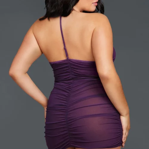 Dreamgirl Plus Size Purple Mesh Zipper Chemise