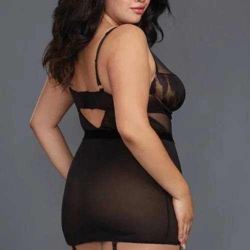 Dreamgirl Plus Size Animal Print And Mesh Garter Chemise Plus Size Lingerie