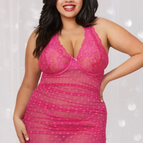 Dreamgirl Plus Size Heart Mesh Chemise