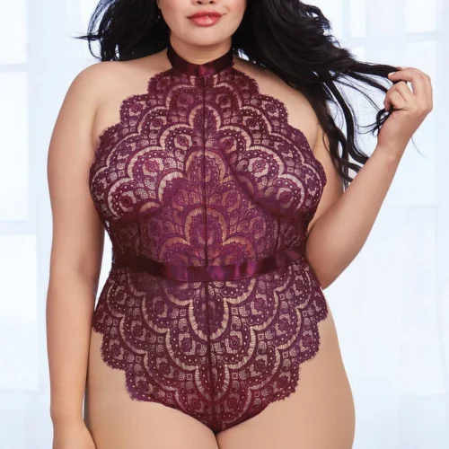 Dreamgirl Plus Size Purple Eyelash Lace Teddy