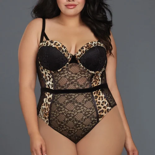 Dreamgirl Plus Size Cheetah Print Mesh Teddy