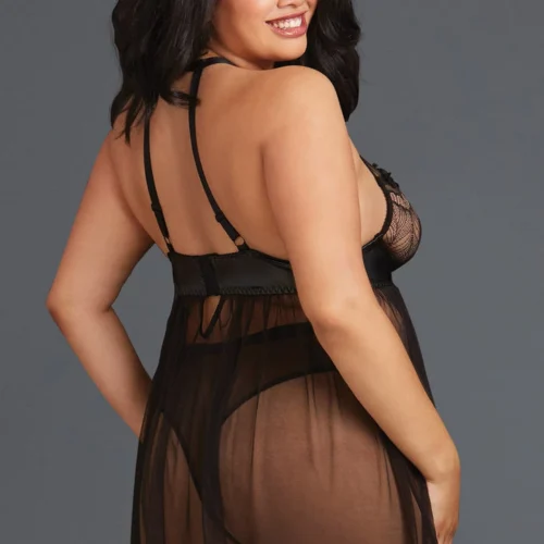 Dreamgirl Plus Size Lingerie Plus Size Sheer Mesh And Lace High Neck Babydoll