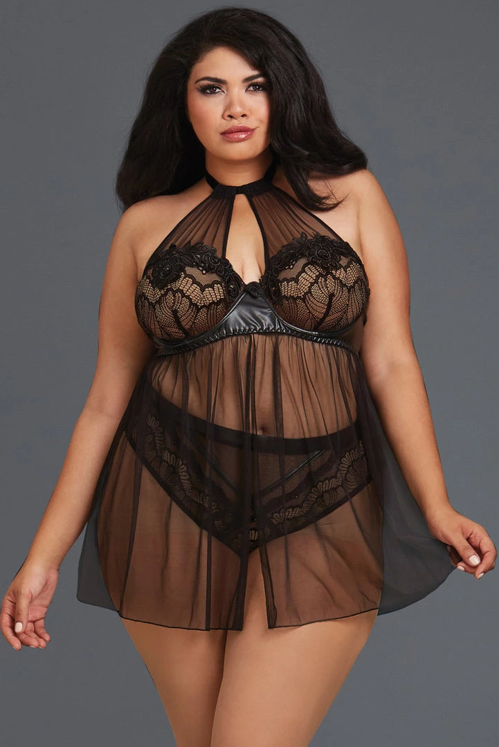 Dreamgirl Plus Size Lingerie Plus Size Sheer Mesh And Lace High Neck Babydoll 1 Dreamgirl Plus Size Lingerie Plus Size Sheer Mesh And Lace High Neck Babydoll