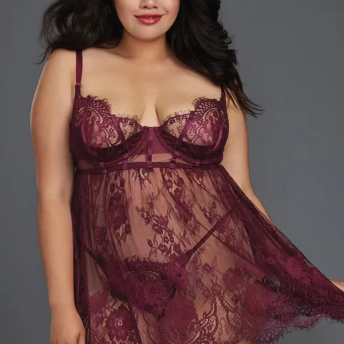 Dreamgirl Plus Size Lingerie Plus Size Burgundy Lace Babydoll
