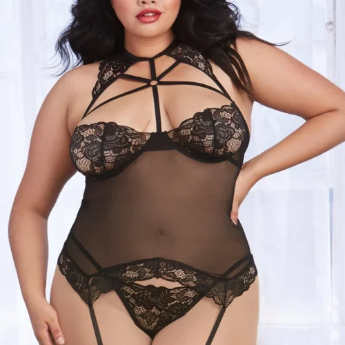 Dreamgirl Plus Size Lingerie Plus Size Strappy Black Bustier