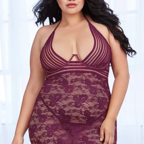Dreamgirl Plus Size Lingerie Plus Size Stripes And Lace Chemise