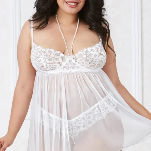 Dreamgirl Plus Size White Babydoll And Restraint Set Plus Size Lingerie