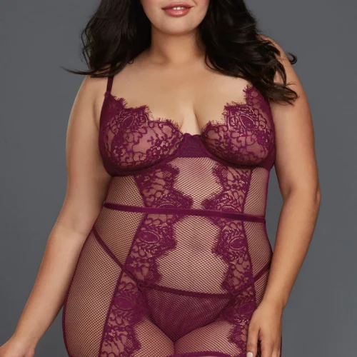 Dreamgirl Plus Size Purple Fishnet And Lace Chemise Plus Size Lingerie