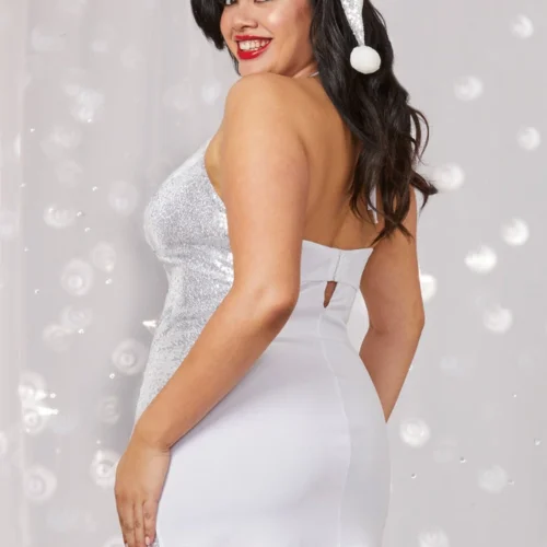 Dreamgirl Plus Size Silver Sequin Christmas Elf Chemise