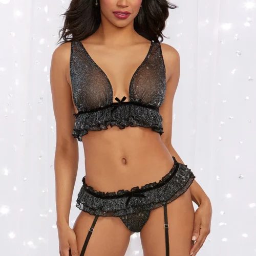 Dreamgirl Sparkle Mesh Ruffle Bra Set Lingerie