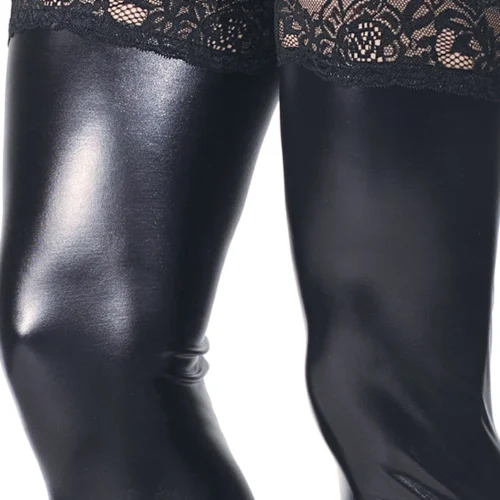 Coquette Lingerie Toeless Faux Leather Thigh Highs With Lace Tops 7 Coquette Lingerie Toeless Faux Leather Thigh Highs With Lace Tops