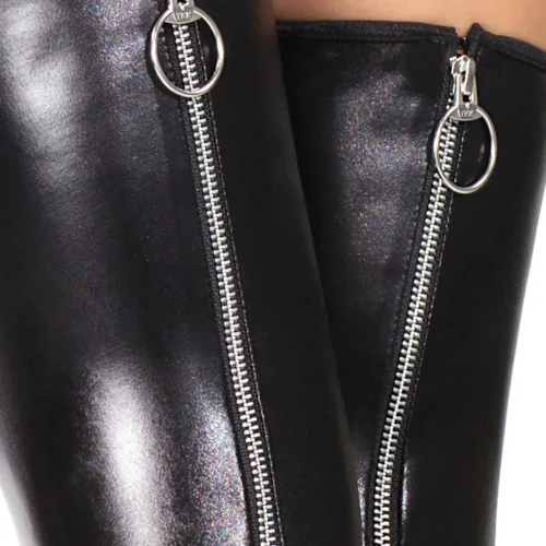 Coquette Lingerie Faux Leather Thigh Highs With Back Zippers