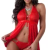 G World Intimates Red Halter Flyaway Babydoll Lingerie & Panty