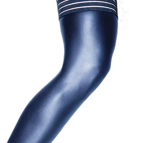 Coquette Faux Leather Thigh High Stockings With Striped Top