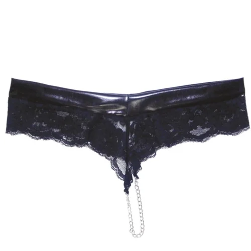 Coquette Wet Look Lace Panty With Chain Crotch Lingerie