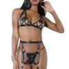 Coquette Lingerie Restrained Urges Harness Bra & Garter Set