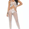 Elegant Moments White Petal Net Bodystocking Lingerie