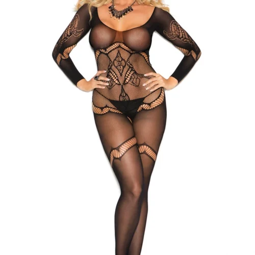 Elegant Moments Plus Size Long Sleeve Floral Bodystocking