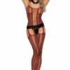 Elegant Moments Lingerie Burgundy Striped Net Bodystocking
