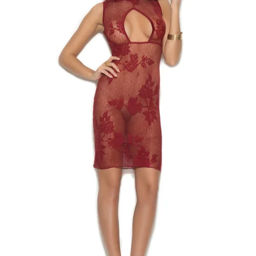 Elegant Moments Burgundy Lace Keyhole Chemise
