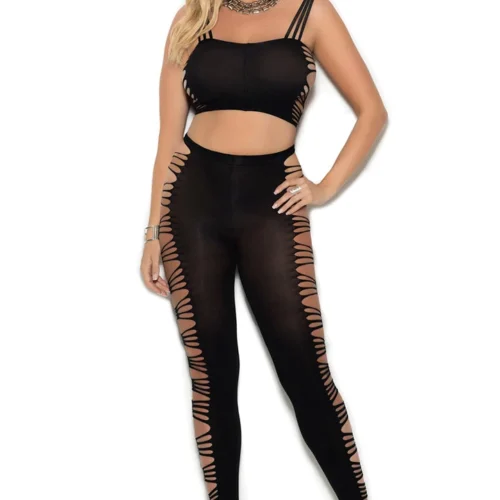 Elegant Moments Plus Size Opaque Slashed Cami And Leggings