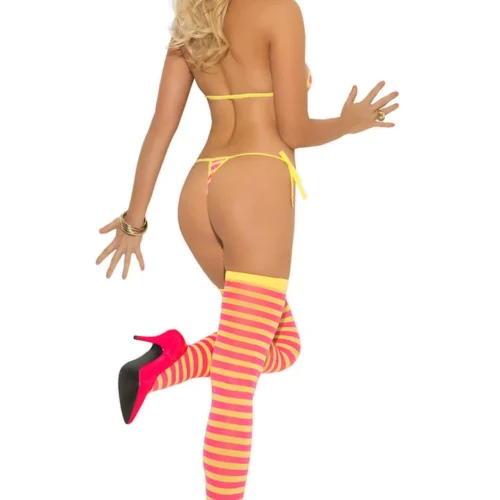 Elegant Moments Pink And Yellow Striped Bra Set Lingerie