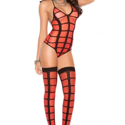 Elegant Moments Black And Red Sheer Teddy Set