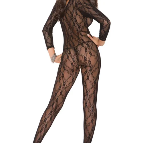 Elegant Moments Lingerie Long Sleeve Ribbon Lace Bodystocking