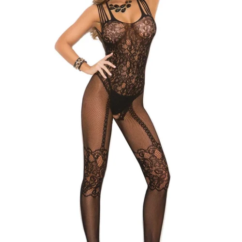 Elegant Moments Lingerie Strappy Net And Lace Bodystocking