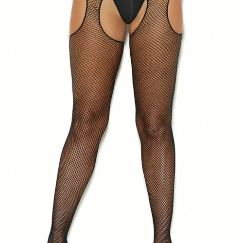 Elegant Moments Plus Size Fishnet Suspender Pantyhose