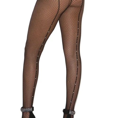 Elegant Moments Hosiery Fishnet Pantyhose With Rhinestones